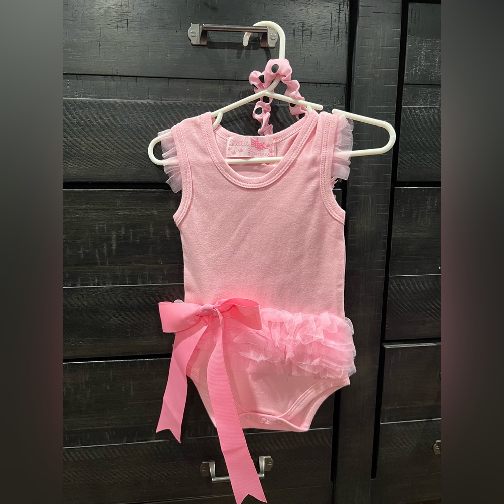 Mudpie Little Princess Pink Ruffle Bow Onesie 0-6M